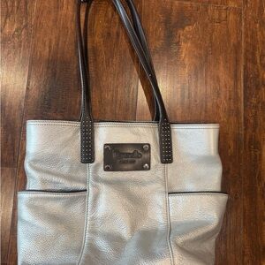 Tignanello Silver Leather Tote Bag